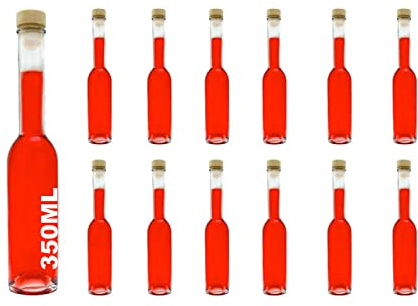 casavetro 12 x 350 ml leere Glasflaschen Flaschen mit Holzgriffkorken 0,5 Liter Likörflaschen, Schnapsflaschen, zum selbst Abfüllen. ESSIG und ÖL mit Verschluss