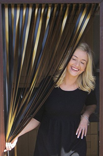 Robuster Türvorhang Streifenvorhang 80 cm breit mit selbstklebenden Befestigungshaken für Kunststofftürrahmen - Gold & schwarz