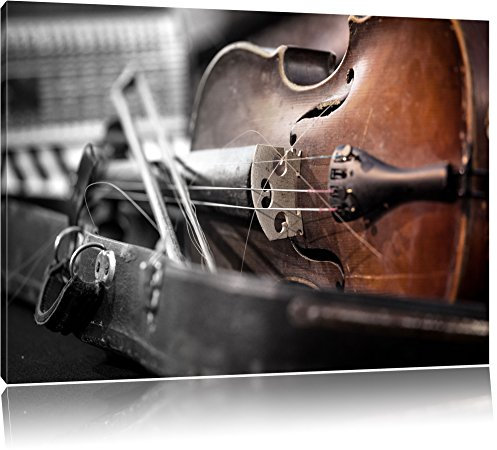 Pixxprint Alte Violine B&W, Größe: 120x80cm, Leinwandbild, fertig gespannt, Wandbild, Dekoration, Kunstdruck, kein Poster