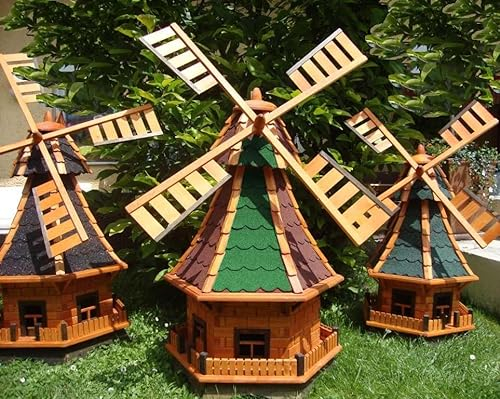OELBAUM XL Windmühle MIT SOLAR-Beleuchtung WETTERFESTE Gartendeko für Sommer, windmühle für Garten, WMB100ro+gr-EMS KOMPLETT mit Licht SolarBeleuchtung, Licht 1 m groß rot grün