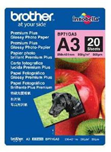 Brother Brother BP71GA3 Fotopapier, A3, glänzend, 297 mm (B) x 420 mm (L), 20 Blatt, Originalzubehör