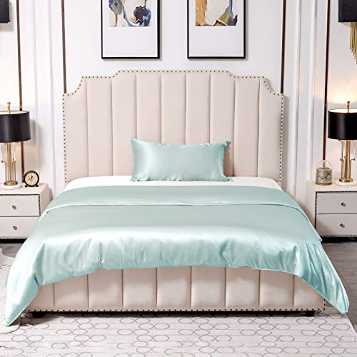 THXSILK 25 Momme Seidenbettwäsche Set 2 teilig, Bettbezug 135 x 200 cm und 40 x 80 cm Kissenbezüge, Hypoallergen Maulbeerseide Bettwäsche Set, Ultra Weich und Glatt, Hellblau