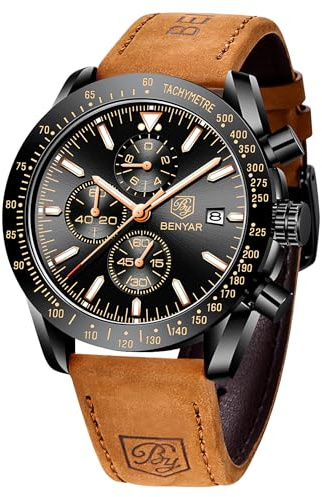 BENYAR Relojes Hombre Analógico Cronografo Impermeable Luminoso Fecha Reloj Pulsera Hombre Negocios Casual Relojes Elegante Regalo para Hombre