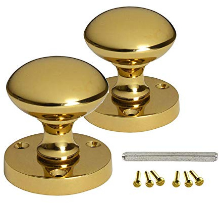 HANDLESTORE Designer Round Mortice Door Knob - Polished Brass Sprung Door Knobs Set for Internal Wooden Doors (1 Pair)