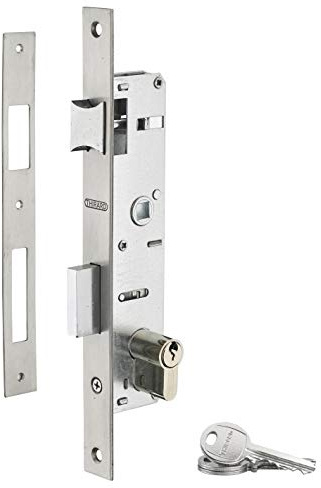 THIRARD - Serrure Encastrable à Cylindre pour Menuiserie Métallique - Axe 22 mm - Bouts Carrés - Cylindre 30 x 30 mm - Inox - 3 Clés - Coffre Acier - Têtière Inox - Demi-Tour Réversible - Gris