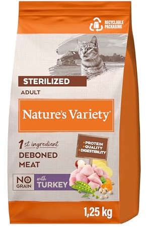 Nature's Variety No Grain Pienso para Gatos Esterilizados con Pavo - 1,25kg