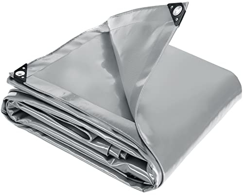 tectake® Plane mit Ösen, PVC Plane 550g/m², Abdeckplane wasserdicht, schimmelresistente Folie, Planen mit verstärkten Ecken, als Regenplane, Zeltplane, für Boot, Mofa, Auto, Transport - grau, 4 x 6 m