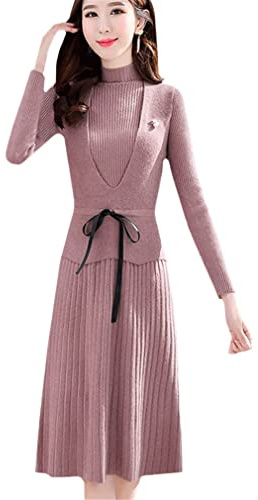 Elegantes Strickset für Damen, langärmelig, Kleid + Pullover, Weste, 2 Stück, Ou Se, XX-Large