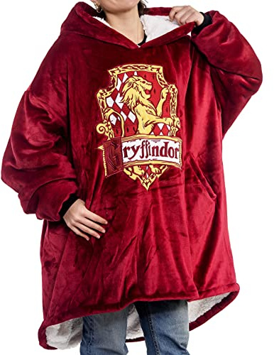 Harry Potter Decke mit Ärmeln - Gryffindor-Wappen Oversized Kapuze - weicher Fleece - HP Geschenke für Herren Damen Erwachsene Kinder