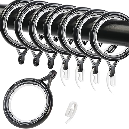 WCIC 48 Pack Curtain Rings and Hooks - Black 40mm Plastic Hanging Rings for Curtains