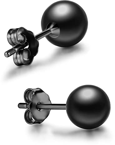 day.berlin 925 Silber Kugel Ohrstecker in Schwarz, runde Damen Ohrringe, 6mm Durchmesser rhodiniert mit Anlaufschutz, Ball Studs nickelfrei und wasserfest