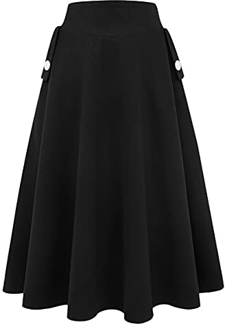 IDEALSANXUN Damen Herbst/Winter Hohe Taille Plaid Slim A-Linie Langer Rock, Pure Black, 3X-Groß