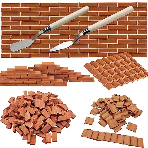 Woohome Mini-Dachziegel, Grau, 222-teiliges Set, DIY-Materialien, Miniatur-Ziegelsteine, Modellziegel und Miniatur-Fliesen, Dachziegel, Puppenhaus, künstliche Fliesen für Miniaturhaus-Knospen