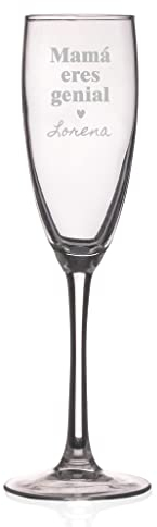 Wanapix | Copa de Cava/Champan Personalizada | Regalo Día de la Madre | Nombre o Texto Personalizado mediante Grabado | Copa de Cristal | Detalle Original | Mamá eres genial