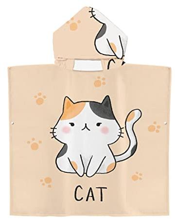 FANSU Asciugamano Poncho Mare Bambini con Cappuccio, Telo da Bagno Spiaggia Cappuccio Microfibra Nuotare Piscina Bambina Accappatoio Morbido Poncho da Bagno Bambino (70 * 90cm,Gatto)