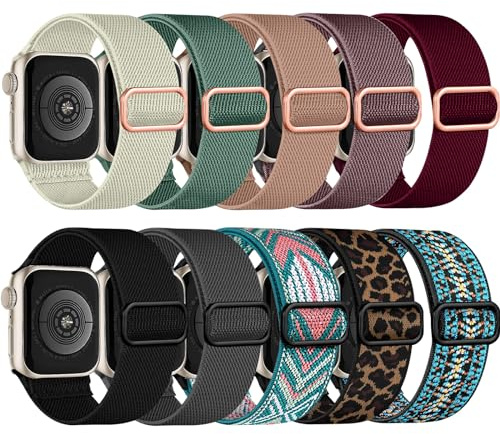 Chinbersky 10 Pack Bracelets Compatibles avec Bracelet Apple Watch 44mm 45mm 42mm 49mm 46mm Femmes Homme, Bracelet en Réglable Nylon élastique Sport pour iWatch Ultra Series 11 10 9 8 7 6 5 4 3 2 1 SE