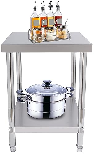 JINPRDAMZ Arbeitstisch, Tragfähigkeit 400 kg Edelstahl Arbeitstisch Küche mit Zwischenbord, Küchentisch Zerlegetisch Tisch, Zubereitungstisch Bar (76x60x80cm)