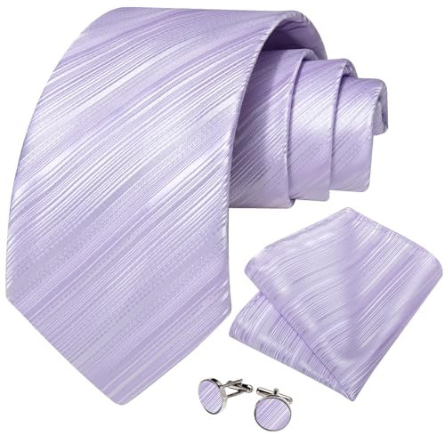 DiBanGu Herren-Krawatten-Set, einfarbig, Krawatte und Einstecktuch, Manschettenknöpfe, formelle Hochzeit, Business, Silber 7992, Einheitsgröße