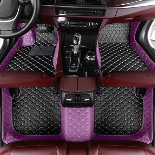 Auto Fußmatten für VW Polo Ⅳ Hatchbak 9N 2001-2005 2006 2007 2008 2009, PU-Leder Autoteppich Allwetter wasserdichte rutschfeste Auto Fussmatten Set Zubehör,E Black Purple