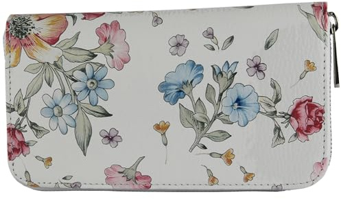 modamoda de SILBER-P02 Damen Leder Geldbörse Portemonnaie lang Handmade in Italy, Farbe:Blume-01
