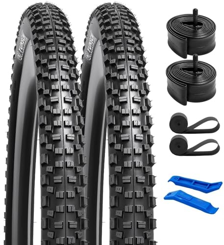 YunSCM 2PCS 120TPI 27.5 Bike Tyres 27.5x2.25 ETRTO 57-584 and 27.5 Bike Tubes AV32mm Valve Compatible with 27.5x2.20 27.5x2.25 27.5x2.35 27.5x2.40 MTB Mountain Bike Tires Tubes