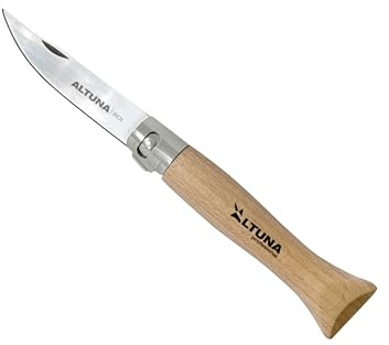 Altuna - Mångsidig kniv - modell 8465-8 cm blad - längd 19 cm - viksystem - med anti-skärande stoppskärm - rostfritt stål - trähandtag - tillbehör och skötsel