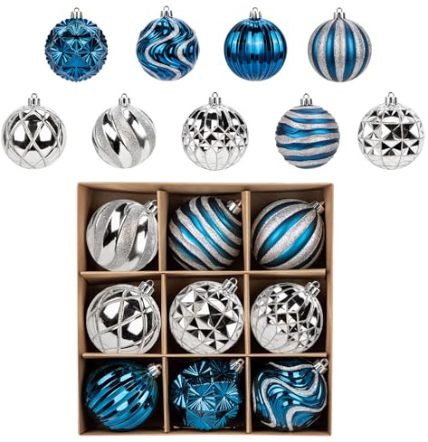 Arborus 9er-Set Weihnachtsbaumdeko 8 cm Christbaumkugeln Kunststoff Blau Weihnachtskugeln Moderne Kugeln Weihnachtsbaum zum Basteln Weihnachtsbaumkugeln Geschenk Festliche Adventszeit Nikolaus Deko
