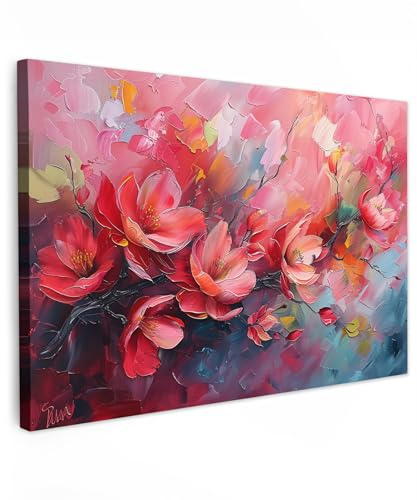 MuchoWow© Wandbilder Groß XXL Schlafzimmer Home Deko Wohnung Bild - Kunst | 120x80 cm - Wohnzimmer Fotoleinwand Wand Bilder Leinwand Wall Decor Blumen - Rosa - Aquarell - Natur