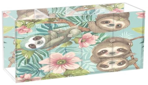 Faultiere, hängende Äste, Acryl-Stifthalter, 4 Fächer, Bleistiftbecher, Make-up-Pinselhalter, Organizer