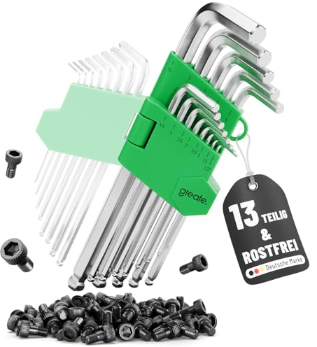 greate Sechskantschlüssel Set mit Kugelkopf 13 teilig - 1,27 bis 10 mm Innensechskantschlüssel aus CRV Stahl mit stabilem Klapphalter - Innensechskant Satz, Hex Key Set, Innen Sechskant Schlüssel