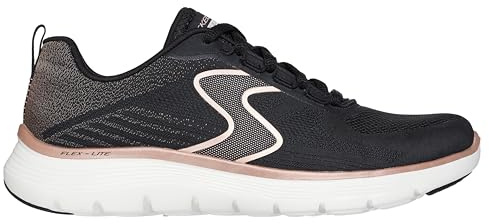 Skechers Women's Flex Appeal 5.0 Luxe Glow Sneaker, Black Mesh/Rose Gold Trim, 7 UK