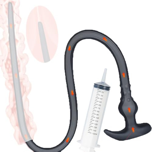 Jixaxe 105cm Super Lang Silikon Anal Spülung Irrigator mit Spritze Analdusche Intimdusche Spülung Enema Irrigator Anal Reinigung Klistierschlauch und Vaginaldusche Sexspielzeug für Männer Frauen (S)