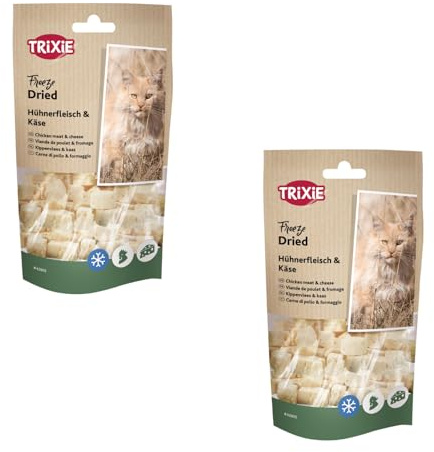 Trixie Freeze Dried Huhn & Käse | Doppelpack | 2 x 25 g | Ergänzungsfuttermittel für Katzen | Gefriergetrockneter Snack | Bei Futtermittelallergien geeignet | Ohne Zusätze