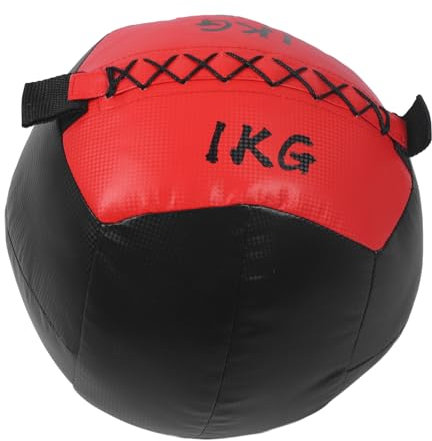 NutriEss Medizinball mit weicher Schale, 1,1 kg, für Krafttraining mit Rutschfester PU-Lederoberfläche, starker Gymnastikball, schwarz/silberfarbenes Finish (Black Red)