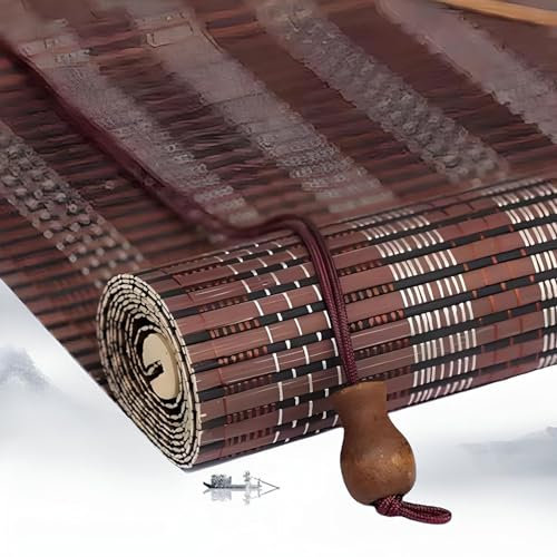Eiauiuo Bambusrollo Bamboo Blinds Innen/Außen Jalousien Natur Bambusvorhang Raffrollo Garten Rollo 85% Schattierung Sonnenschutz Sichtschutz Balkon Küche Terrassen Trennwand Rollo(130x190cm)