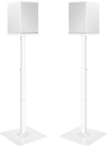 ELIVED Adjustable Height Speaker Stands for Satellites Up to 10KG, Extend 720mm to 950mm, Universal Bookshelf Floor Speaker Stand with 2 Types of Foot Pads, Cable Management,1 Pair, White EV5022W-L