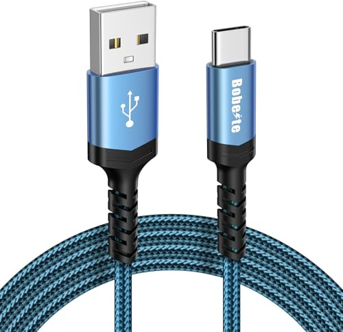 Bobeite Cable USB A USB C 3M, Largo Cable Carga Rapida Tipo C 3 metros, Cable USB Tipo C Cargador para Samsung Galaxy S23 S24 S25 S22 S21 S20 A55 A54 A53 A34, iPhone 16/15, Xiaomi Mi 11T 11 Lite Pro