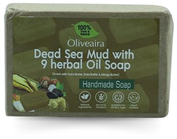 OLIVEAIRA Dead Sea Mud and 9 Herbal Oils Soap Bar 75g, Deep Cleansing Bar for Radiant Skin, Natural Exfoliating and Moisturizing Soap for Acne Prone and Sensitive Skin