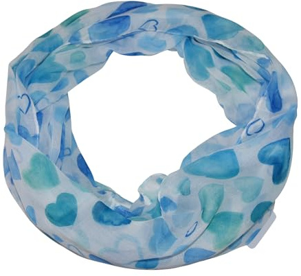 beybey® leichter Damen Loop Schal in tollen Farben und Mustern Punkte Herz Leo Leoparden (Herz blau)