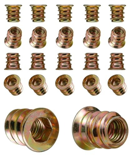 YoiYee Lot de 22 écrous filetés M5 x 15 mm – Entraînement hexagonal robuste pour meubles en bois, armoires et bricolage, inserts en acier zingué avec filetage intérieur, installation facile