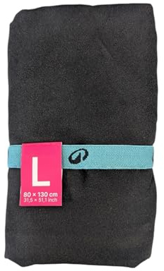 jowiha Nabaiji Mikrofaser Sporthandtuch, Schwarz mit Türkisem Band, Large 80 x 130 cm, Schnelltrocknend