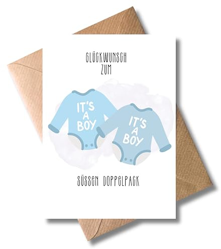 WBdesignz – Glückwunschkarte „It’s a Boy – süßer Doppelpack“ mit Umschlag – Karte zur Geburt von Zwillingsjungs (DIN A6)