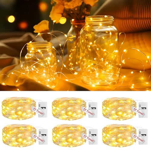 litogo 6 Stück Led Lichterkette mit Timer, 3 Modi Mini Lichterkette mit Batteriefür, 2M 20 LED Silberdraht Lichterketten für Innen Weihnachten Hochzeit Party Deko