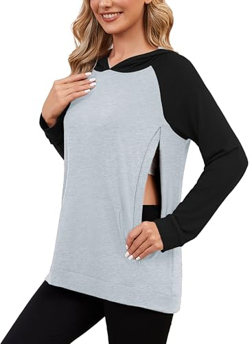 Love2Mi Damen Still-Hoodie mit unsichtbarem Reißverschluss Umstandspullover Langarm Stillshirt für Schwangerschaft & Stillzeit