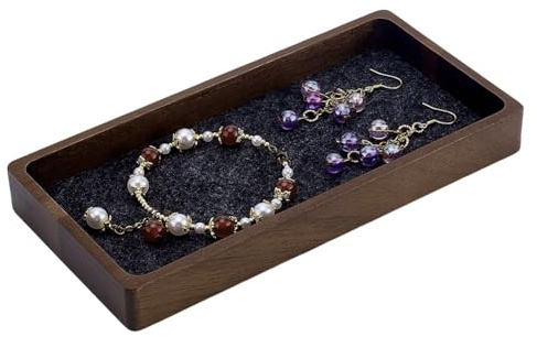 PH PandaHall Plateau à Bijoux en Bois Présentoir Rectangulaire pour Bagues Boucles D'Oreilles Bracelets Bibelots pour Chambre à Coucher Commode Alliances Cérémonie Décoration 18x9x2cm, 1pc, Brun Coco