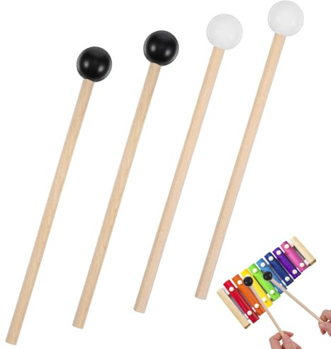Ouligay 2 Paar Gummi Xylophon Mallet Percussion mit Holz Griff Schlägel Percussion Sticks,Holzschlägel für Kinder, Rhythmus Sticks Gummi Trommelstöcke für Xylophon Glockenspiel Holzblock Glockenspiel