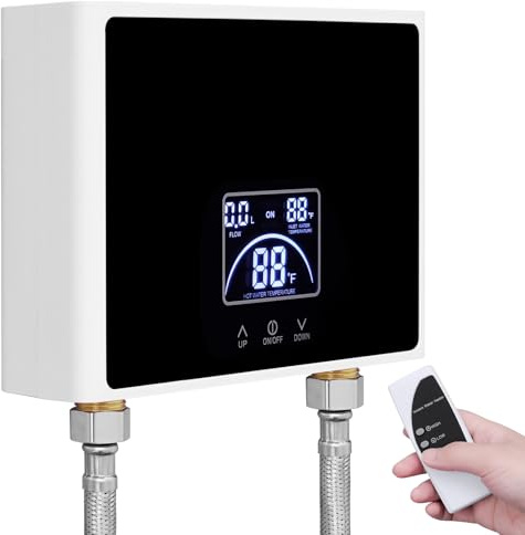 Durchlauferhitzer, 5500W Elektrische Durchlauferhitzer mit LED Display, Mini Durchlauferhitzer230V für Küche und Dusche Badezimmer, Ohne Stecker, Druckfest, Schnelles Aufheizen,IPX4 Wasserdicht