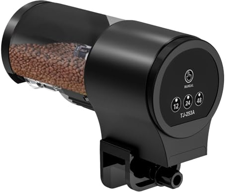 Teksome Fischfutterautomat | Aquarium Futterautomat Automatisch Manuell,100ml 12Std 24Std 48Std Timer Flockenfutter Ausrüstung für Koi Guppy Kampffisch Buntbarsch Schildkröte Garnele Futter