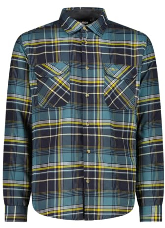 CMP Långärmad skjorta för män i återvunnen polyester, 32T1757, antracit/guldgrön, 52