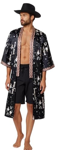 BABEYOND Houndstooth Peignoir kimono pour homme - Long peignoir en soie - Vêtement de nuit en satin - Peignoir tendance